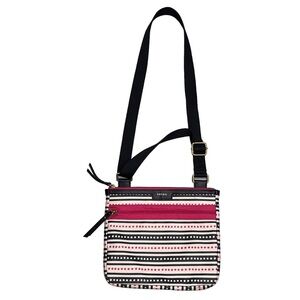 Fossil Eliza Coated Canvas Polka Dot Stripe Crossbody Bag